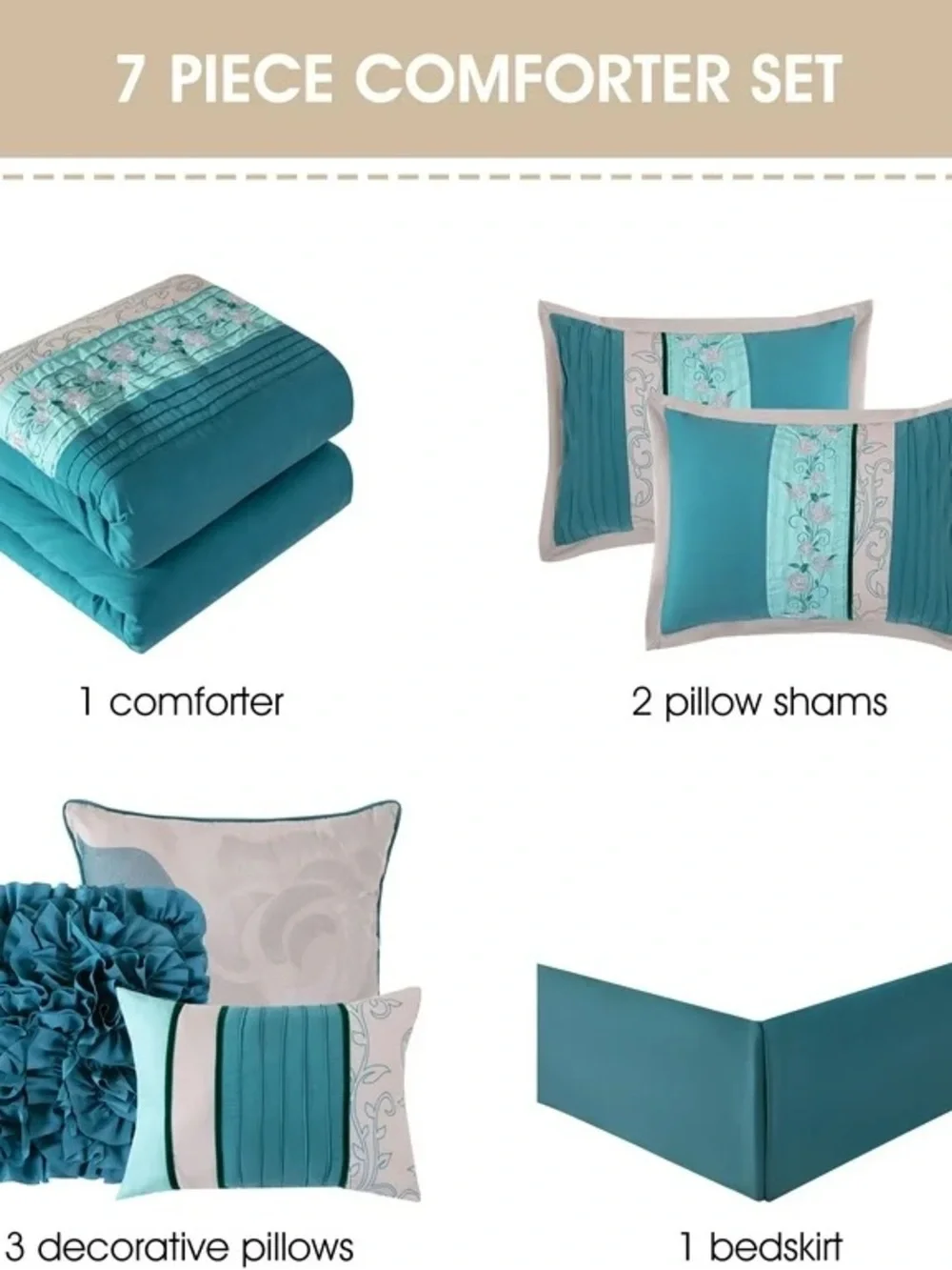 Teal and Cream Decorative Comforter Set - Elegant Home Bedding